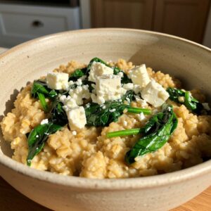 Savory Oatmeal with Spinach and Feta