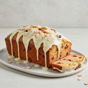 Almond Cranberry Bread with White Chocolate Glaze