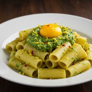 Rigatoni With Lemon-Chile Pesto and Grated Egg