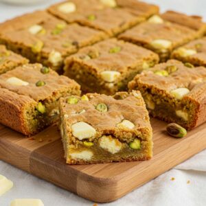 White Chocolate and Pistachio Blondies